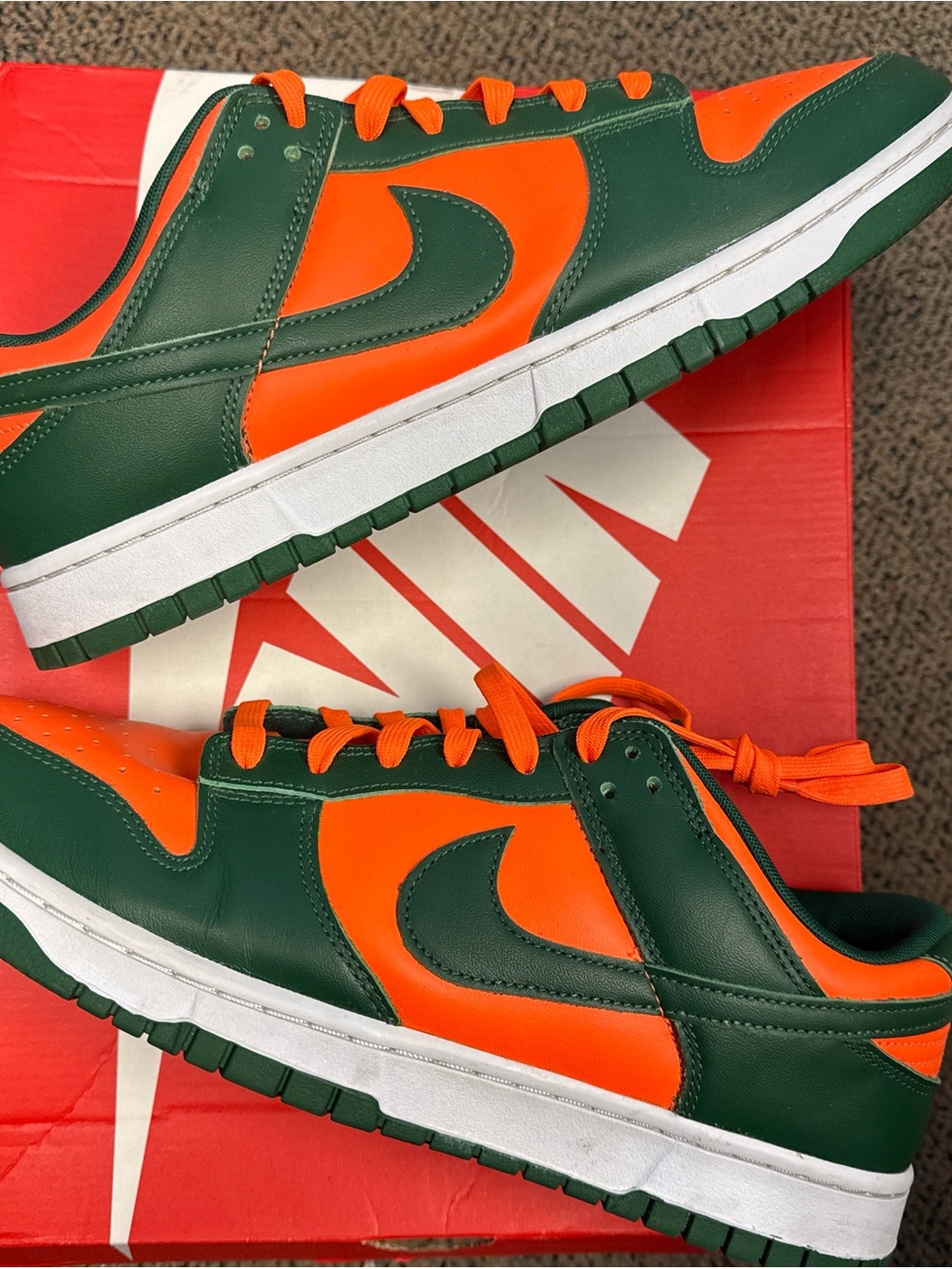 Nike Dunk Low Retro Miami Hurricanes Sneakers — Dark Green & Bright Orange